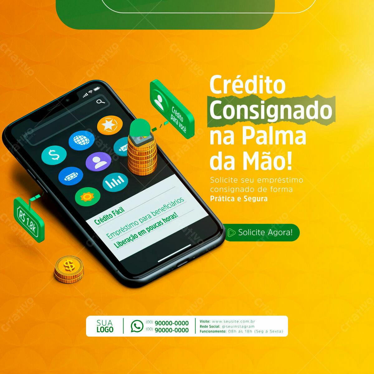 Anúncio Crédito Consignado na Palma da Mão PSD Editável