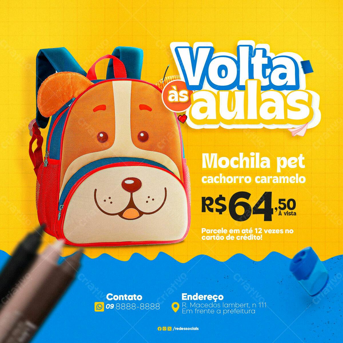 Flyer Volta às Aulas Mochila Pet PSD Editável