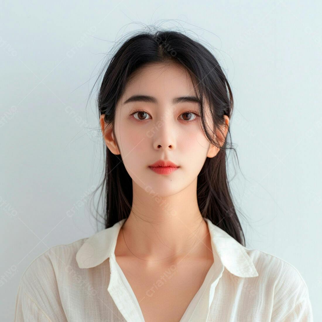 Retrato de mulher asiática com camisa branca