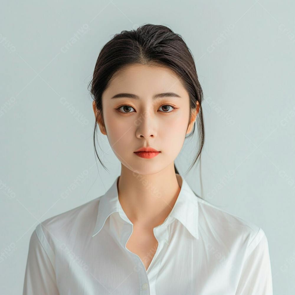 Mulher Coreana Elegante Exibindo Longos Cabelos Negros Em Um Fundo Claro 14