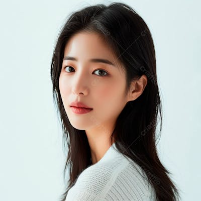 Mulher Coreana Elegante Exibindo Longos Cabelos Negros Em Um Fundo Claro 15