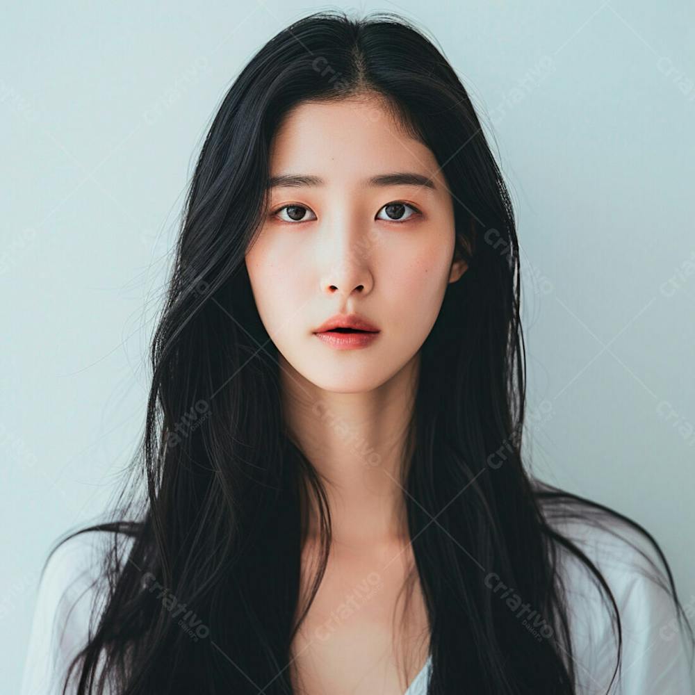 Mulher Coreana Elegante Exibindo Longos Cabelos Negros Em Um Fundo Claro 19