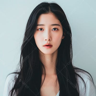 Mulher Coreana Elegante Exibindo Longos Cabelos Negros Em Um Fundo Claro 19