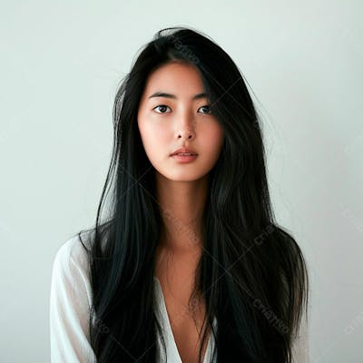 Mulher Coreana Elegante Exibindo Longos Cabelos Negros Em Um Fundo Claro 21