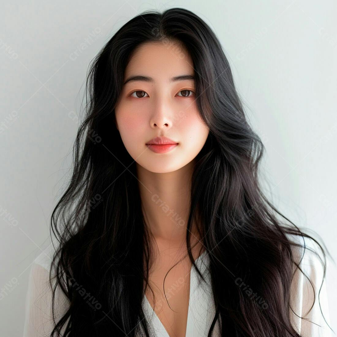 Mulher asiática com cabelo longo e preto