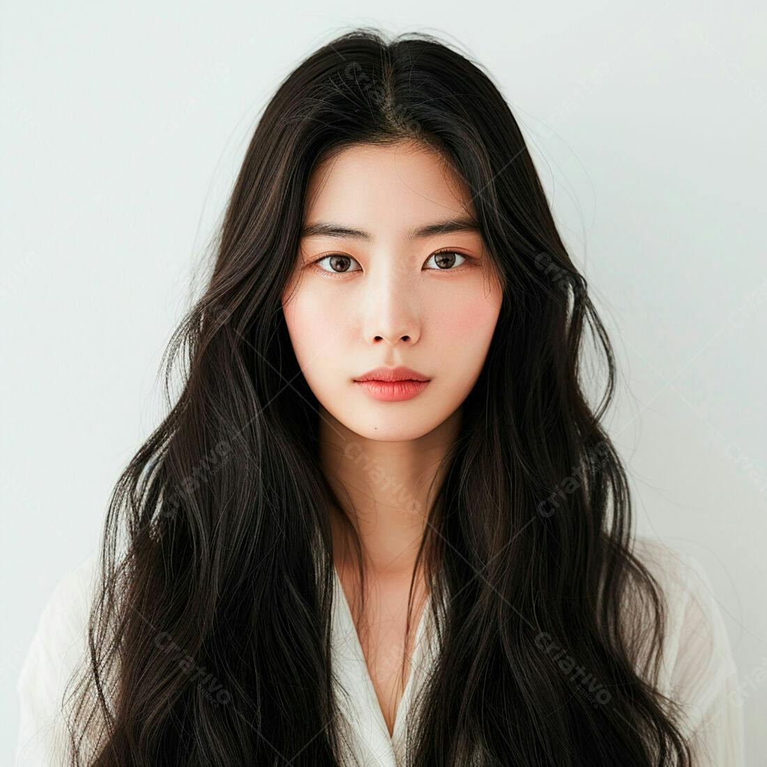 Modelo asiática com cabelo longo e preto