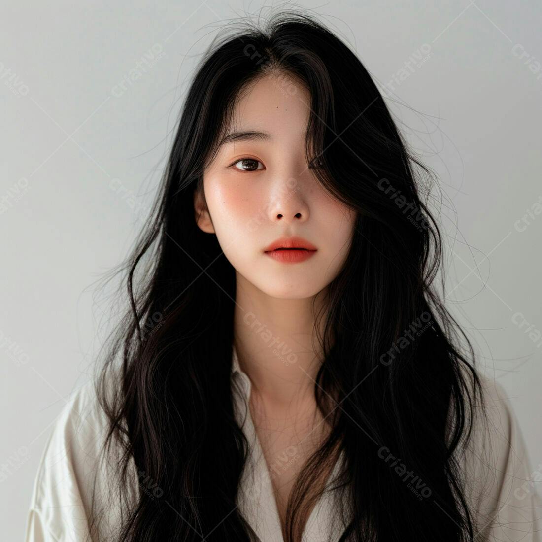 Mulher asiática com cabelo longo e preto