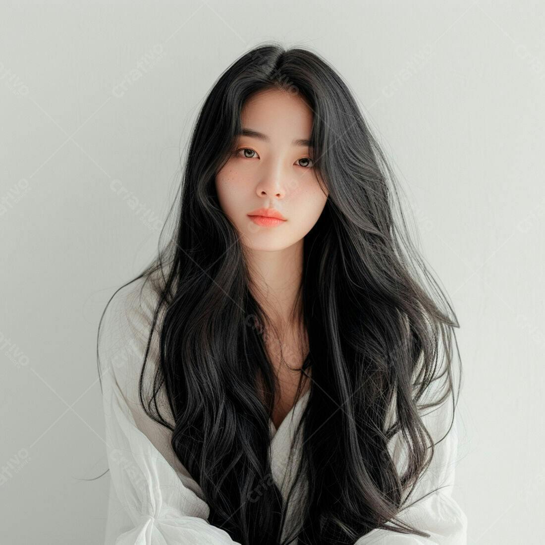 Mulher asiática com cabelo longo e preto
