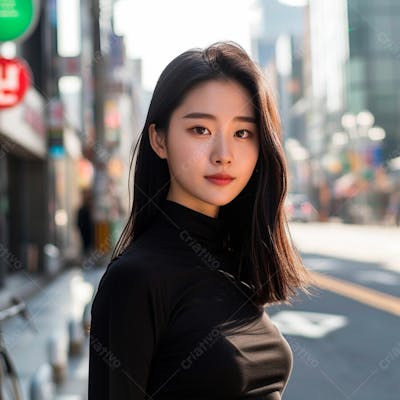 Mulher Coreana Com Longos Cabelos Negros E Olhos Amendoados Cativantes 4