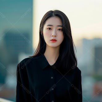 Mulher coreana com longos cabelos negros e olhos amendoados cativantes 5