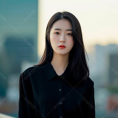 Mulher Coreana Com Longos Cabelos Negros E Olhos Amendoados Cativantes 5