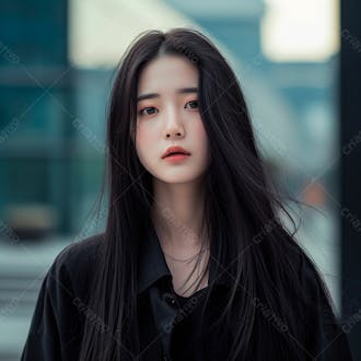 Mulher coreana com longos cabelos negros e olhos amendoados cativantes 6