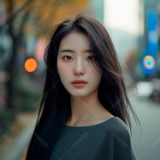 Mulher coreana com longos cabelos negros e olhos amendoados cativantes 8