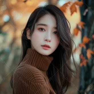 Mulher coreana com longos cabelos negros e olhos amendoados cativantes 14