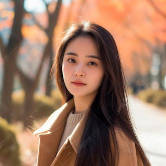 Mulher coreana com longos cabelos negros e olhos amendoados cativantes 15