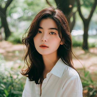 Mulher Coreana Com Longos Cabelos Negros E Olhos Amendoados Cativantes 16
