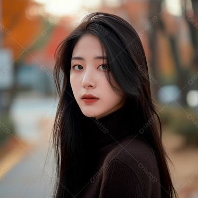Mulher Coreana Com Longos Cabelos Negros E Olhos Amendoados Cativantes 17