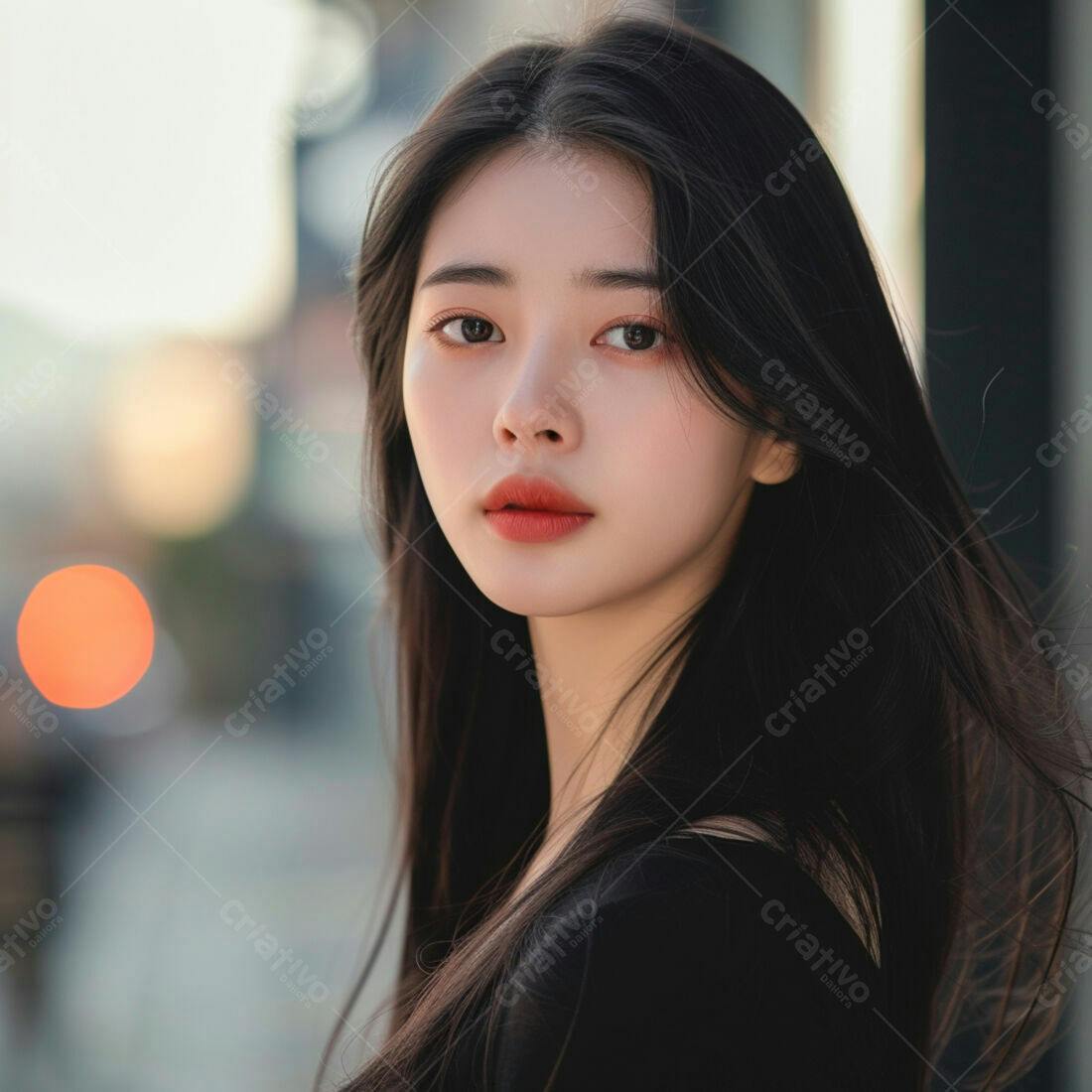 Mulher asiática com batom vermelho em retrato