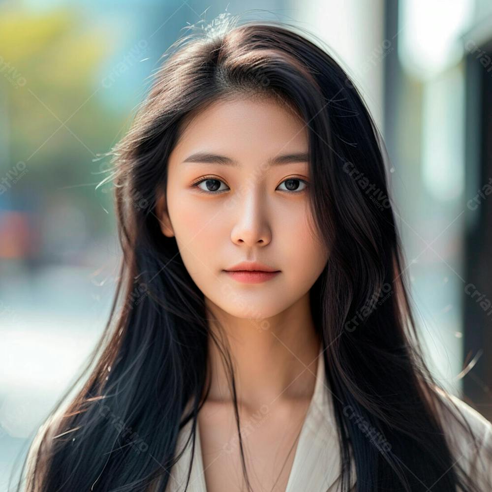 Mulher Coreana Com Longos Cabelos Negros E Olhos Amendoados Cativantes 20
