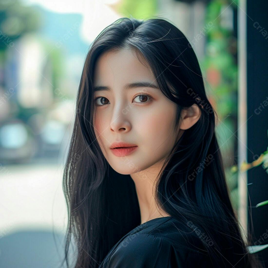 Mulher asiática com cabelo longo e preto