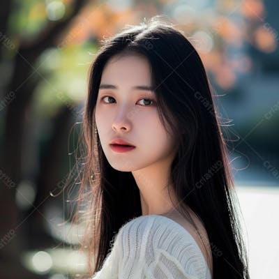 Mulher Coreana Com Longos Cabelos Negros E Olhos Amendoados Cativantes 24