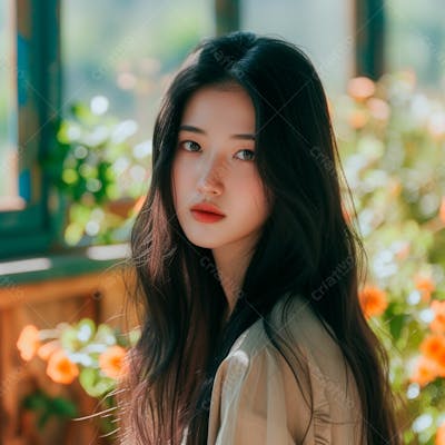 Mulher Coreana Com Longos Cabelos Negros E Olhos Amendoados Cativantes 25