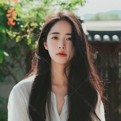 Mulher Coreana Com Longos Cabelos Negros E Olhos Amendoados Cativantes 27