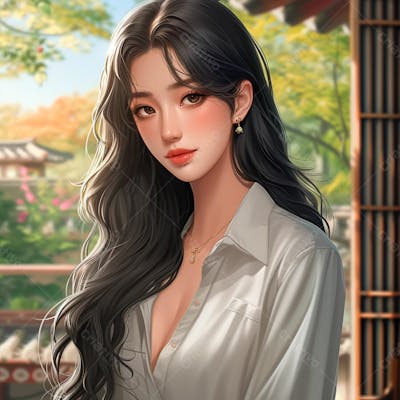 Mulher Coreana Com Longos Cabelos Negros E Olhos Amendoados Cativantes 28