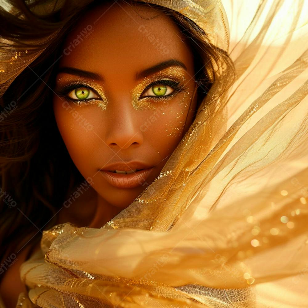 Imagem Uma Mulher Negra Olhos Verdes, Parada No Meio De Um Deserto Dourado 10