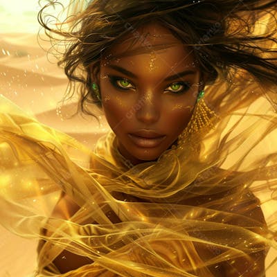Imagem Uma Mulher Negra Olhos Verdes, Parada No Meio De Um Deserto Dourado 13