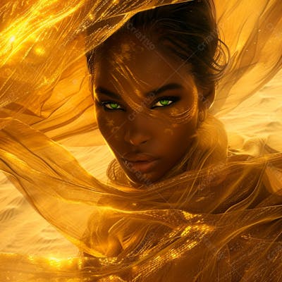 Imagem Uma Mulher Negra Olhos Verdes, Parada No Meio De Um Deserto Dourado 15