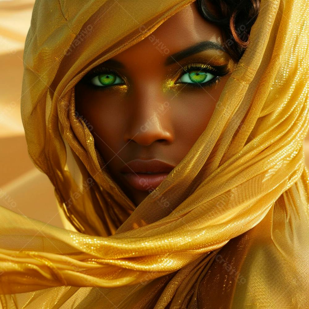 Imagem Uma Mulher Negra Olhos Verdes, Parada No Meio De Um Deserto Dourado 18