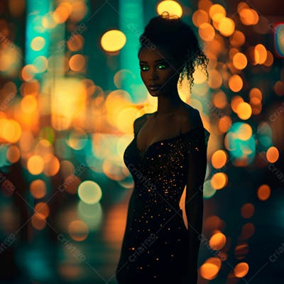 Imagem De Uma Mulher Negra Olhos Verdes Com Luzes Da Cidade Desfocadas No Fundo 5