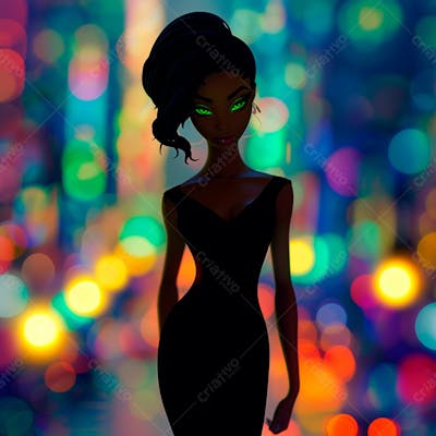 Imagem De Uma Mulher Negra Olhos Verdes Com Luzes Da Cidade Desfocadas No Fundo 11