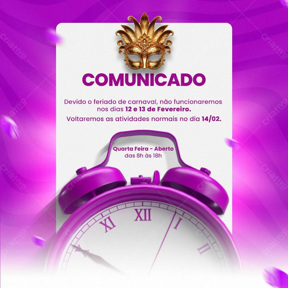 Horário De Funcionamento Comunicado Carnaval