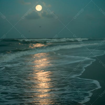 Imagem Da Lua Cheia Sobre O Mar Em Uma Noite Explendida 2