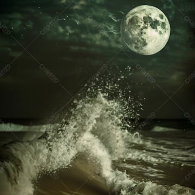 Imagem Da Lua Cheia Sobre O Mar Em Uma Noite Explendida 3