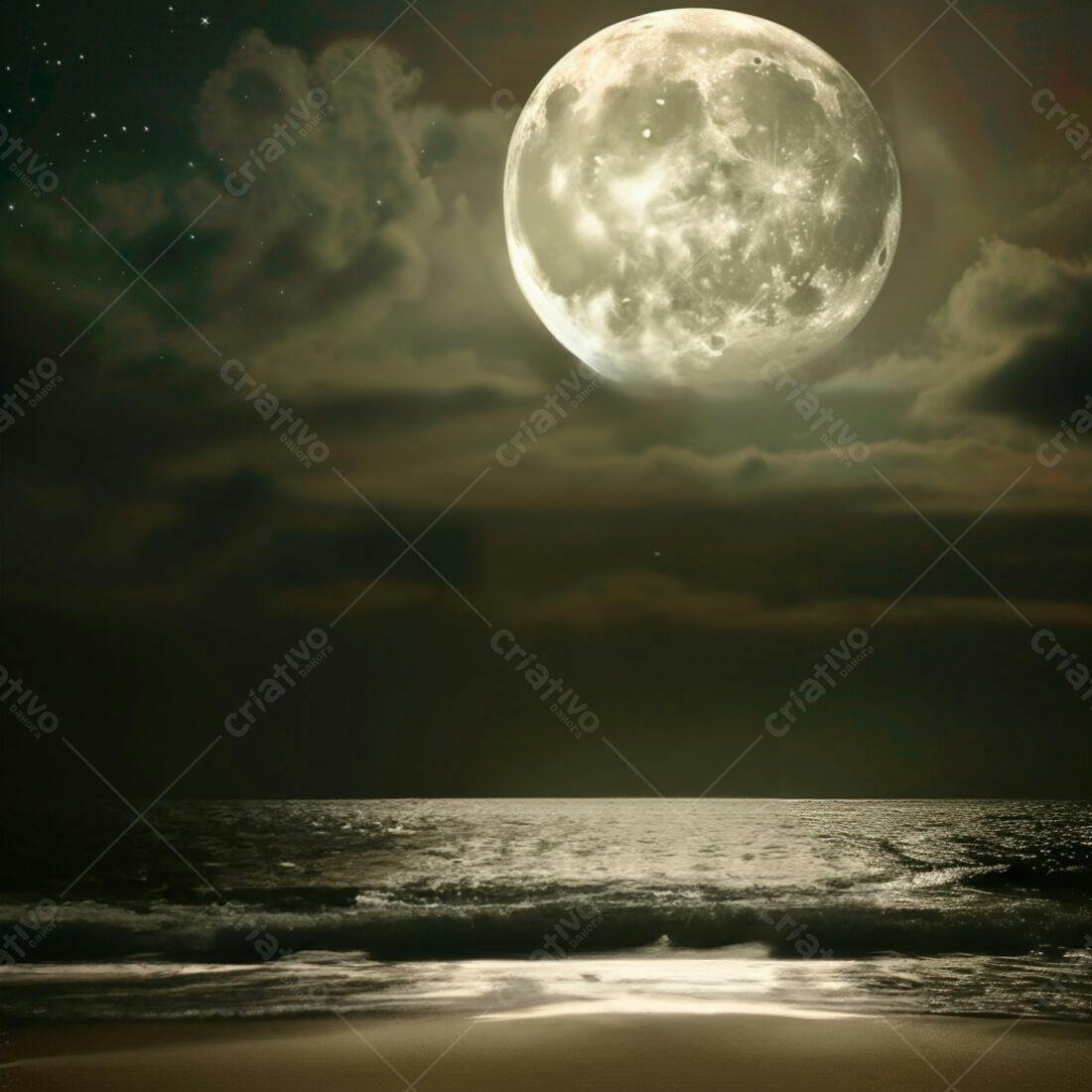Lua cheia sobre o mar noturno