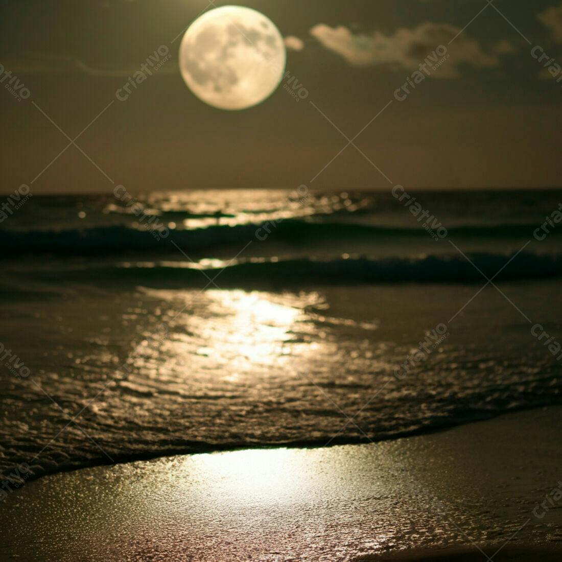 Lua cheia sobre o mar à noite