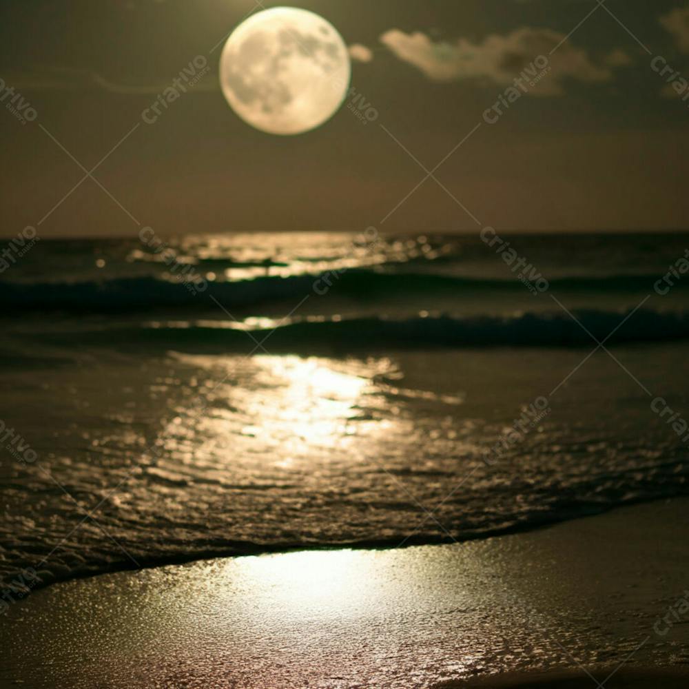 Imagem Da Lua Cheia Sobre O Mar Em Uma Noite Explendida 5