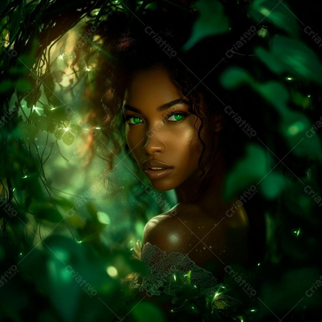Mulher negra em floresta verdejante
