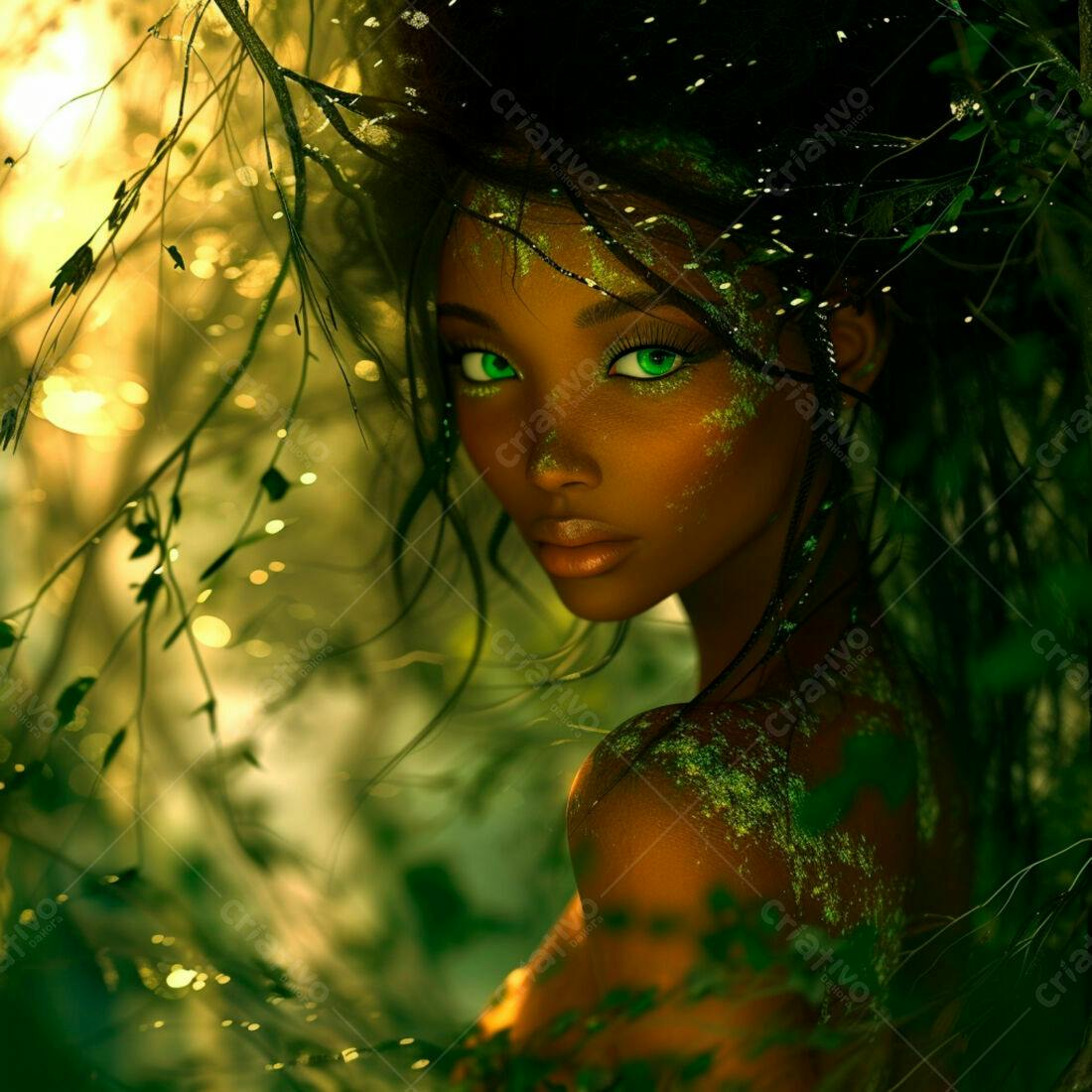 Mulher negra na floresta verde