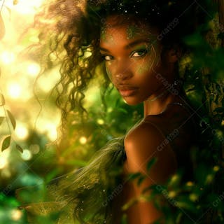 Imagine uma mulher negra parada no coração de uma floresta 9