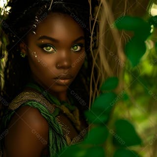 Imagine uma mulher negra parada no coração de uma floresta 11