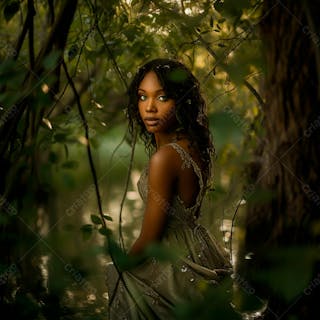 Imagine uma mulher negra parada no coração de uma floresta 12