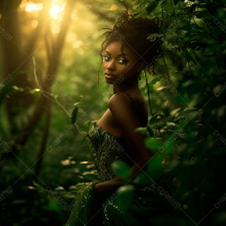 Imagine uma mulher negra parada no coração de uma floresta 19