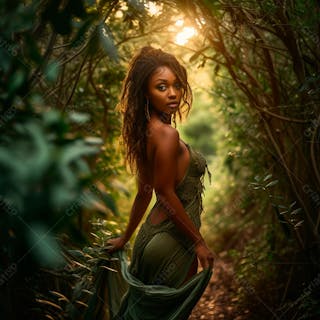 Imagine uma mulher negra parada no coração de uma floresta 21