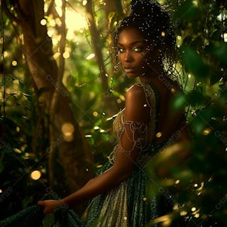 Imagine uma mulher negra parada no coração de uma floresta 28