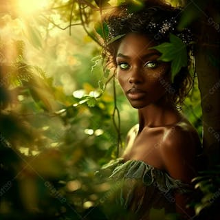 Imagine uma mulher negra parada no coração de uma floresta 32