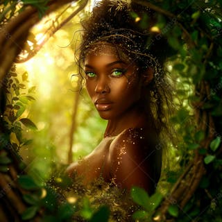 Imagine uma mulher negra parada no coração de uma floresta 33